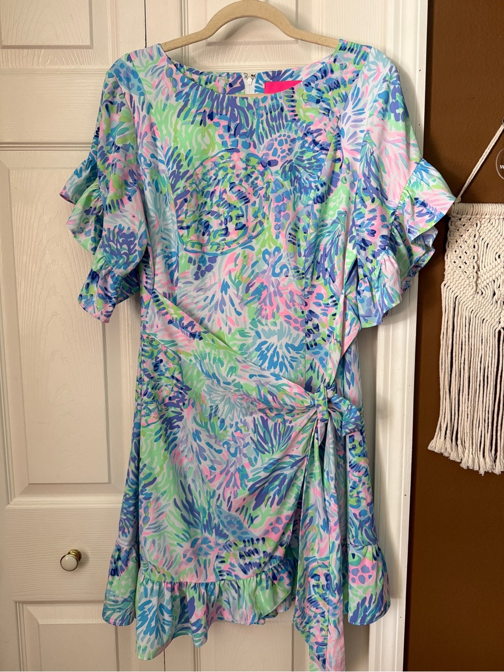 Lilly Pulitzer Pastel Floral Ruffle Tie-Waist Dress Faux Wrap Dress / Size 12